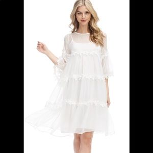Exquisite Flowy Sheer White Floral Dress